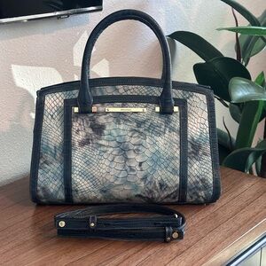 Brahmin Tie-Dye Blue Croc-Embossed Satchel w/Navy Trim - Excellent Condition!